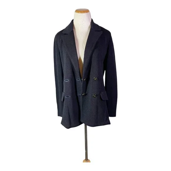 Vintage Austin Reed Size 4 Dark Navy Heavy Knit Double-Breasted Blazer Jacket - Picture 3 of 13